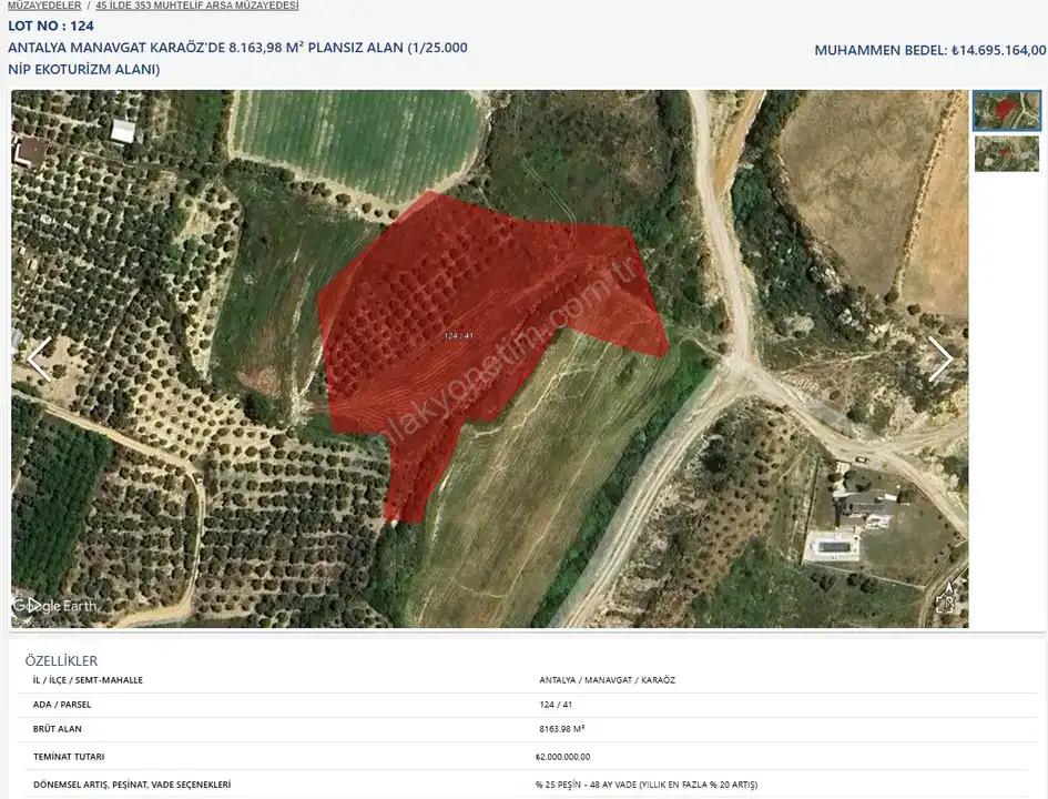 Antalya’da 231 Milyonluk Satış: 10 Dev Hazine Arazisi Açık Artırmada 9
